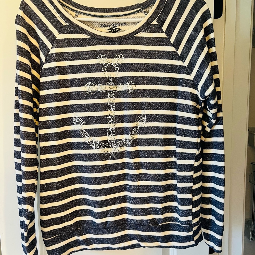 Disney Cruise Line Authentic Gear-Navy & White Long-Sleeve Anchor Top -Med